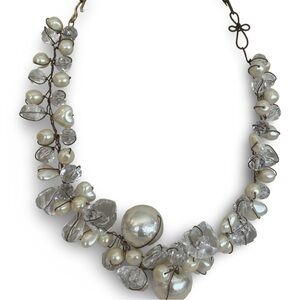 Vintage Abra Pearl and Lucite Necklace with Wire Lacing